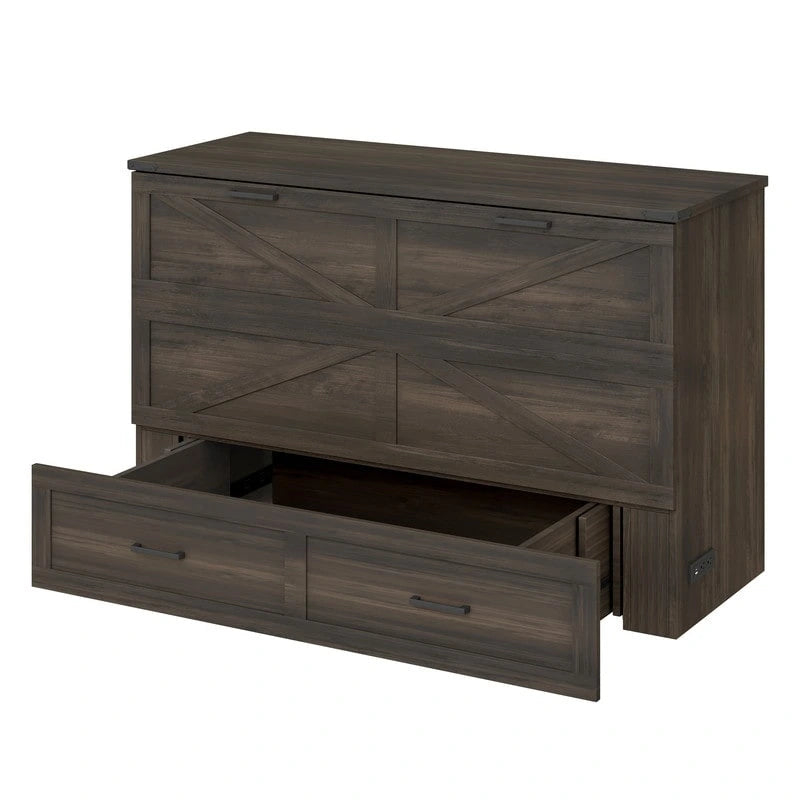 Lit escamotable de style ferme avec grand tiroir, Lit escamotable pliant pleine/grande taille avec station de recharge