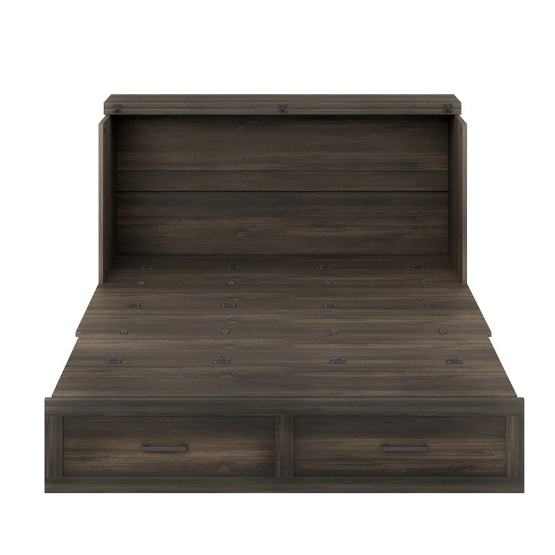 Lit escamotable de style ferme avec grand tiroir, Lit escamotable pliant pleine/grande taille avec station de recharge