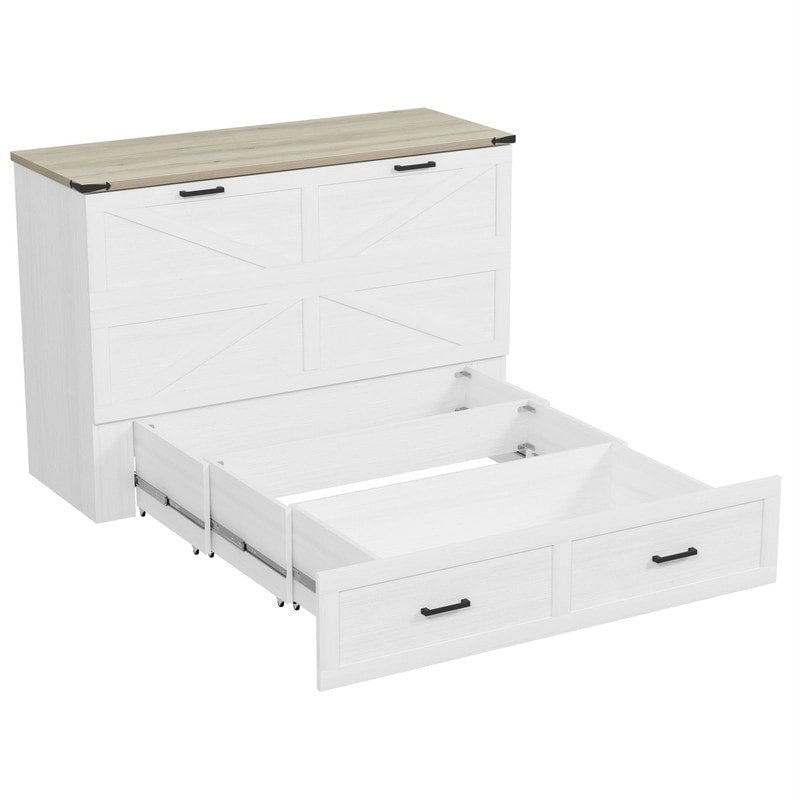Lit escamotable de style ferme avec grand tiroir, Lit escamotable pliant pleine/grande taille avec station de recharge