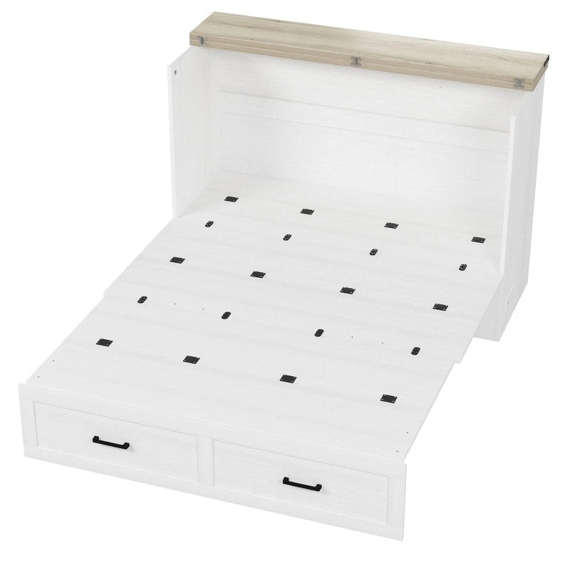 Lit escamotable de style ferme avec grand tiroir, Lit escamotable pliant pleine/grande taille avec station de recharge