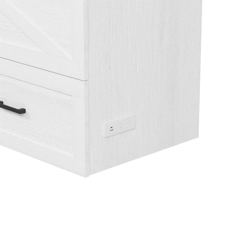 Lit escamotable de style ferme avec grand tiroir, Lit escamotable pliant pleine/grande taille avec station de recharge