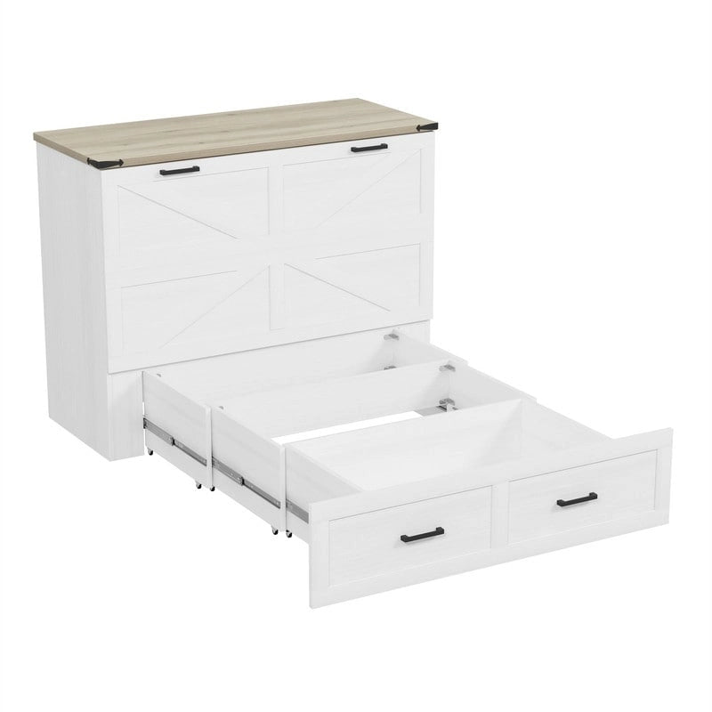 Lit escamotable de style ferme avec grand tiroir, Lit escamotable pliant pleine/grande taille avec station de recharge