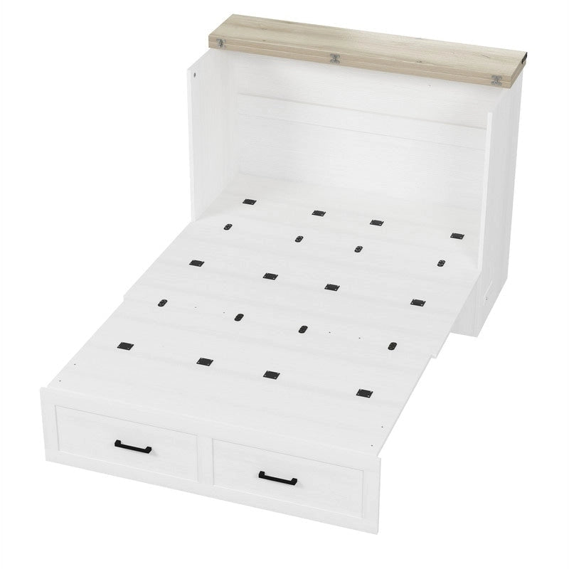 Lit escamotable de style ferme avec grand tiroir, Lit escamotable pliant pleine/grande taille avec station de recharge