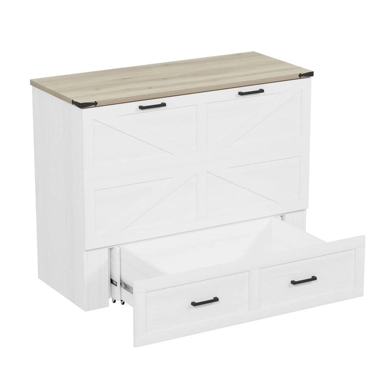 Lit escamotable de style ferme avec grand tiroir, Lit escamotable pliant pleine/grande taille avec station de recharge