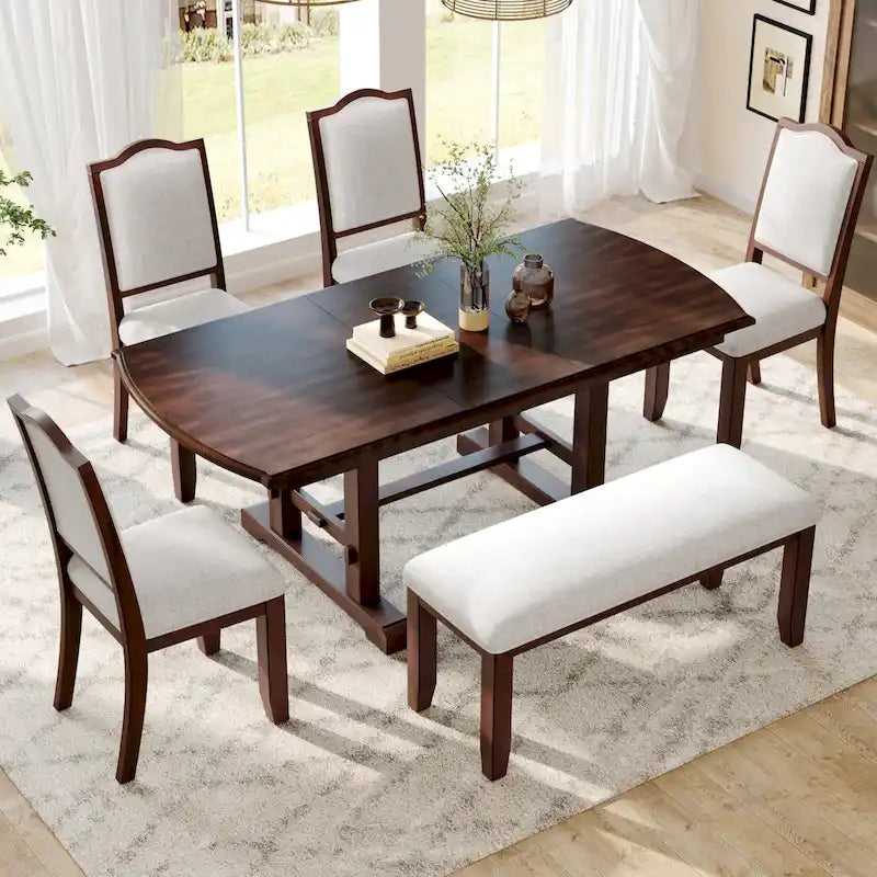 60-78 Extendable Dining Table, Farmhouse Wooden Kitchen Table with Removable Leaf, Large Expanding Table for 4-8
