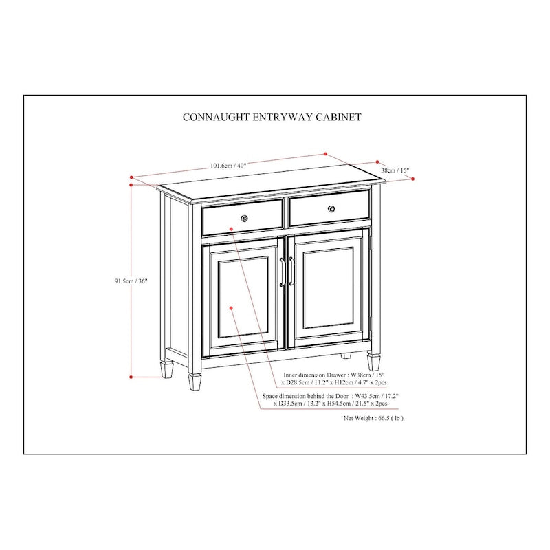 Meuble de rangement d'entrée traditionnel en bois massif de 40 po de large - 40 po l x 15 po p x 36 po h