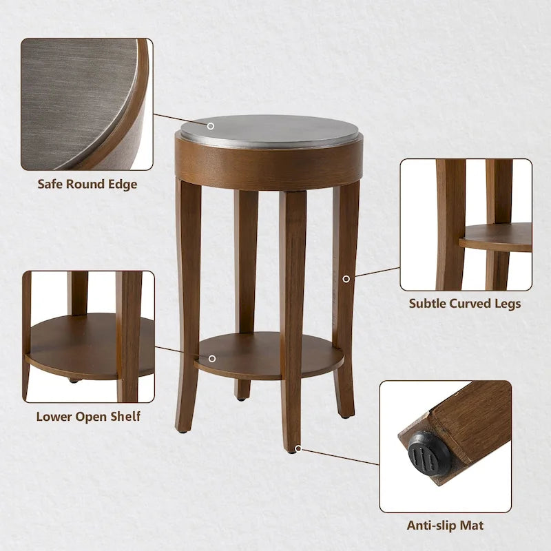 Table d'appoint ronde à 2 niveaux avec étagère