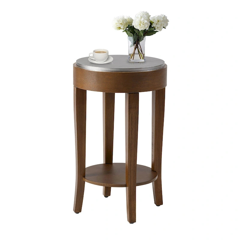 Table d'appoint ronde à 2 niveaux avec étagère