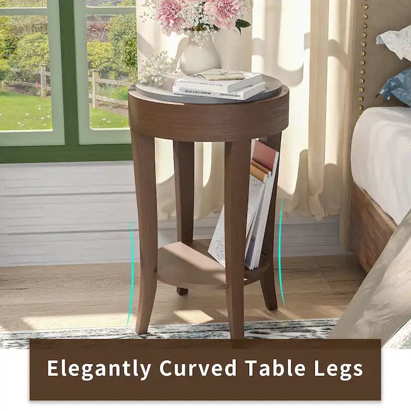 Table d'appoint ronde à 2 niveaux avec étagère