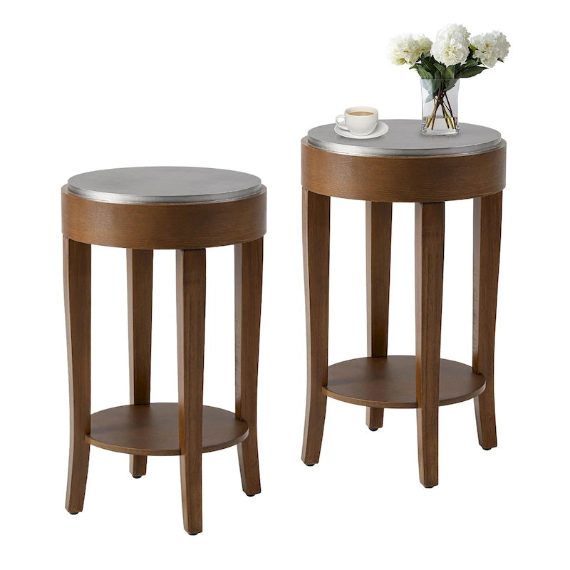 Table d'appoint ronde à 2 niveaux avec étagère