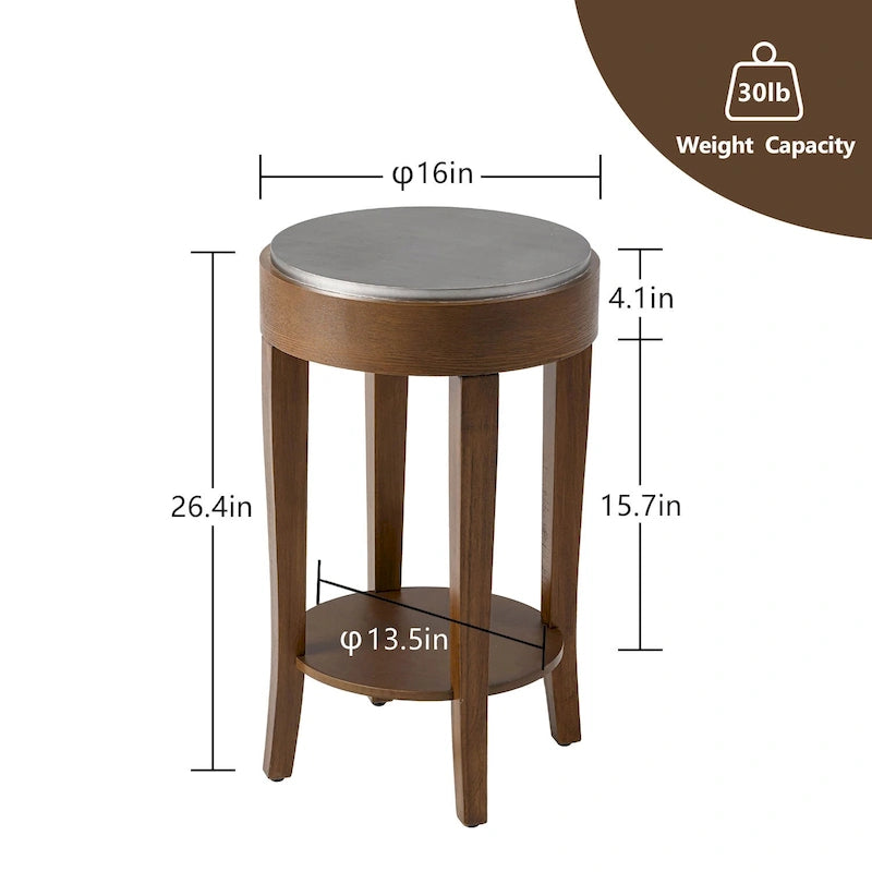 Table d'appoint ronde à 2 niveaux avec étagère