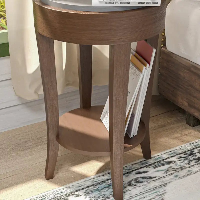 Table d'appoint ronde à 2 niveaux avec étagère