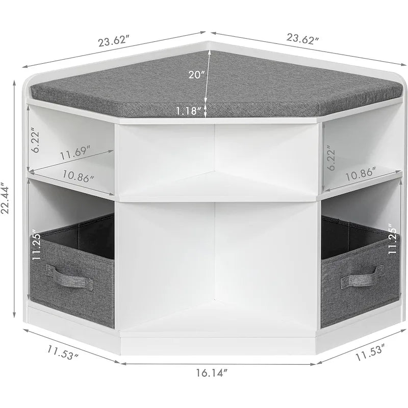 Coin Lecture, Banc avec Rangement, Meuble d'Angle avec 3 Niches pour Salon, Chambre, Blanc