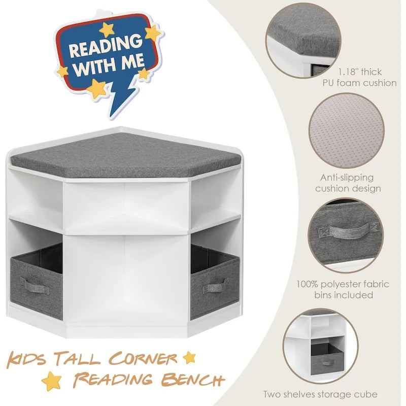 Coin Lecture, Banc avec Rangement, Meuble d'Angle avec 3 Niches pour Salon, Chambre, Blanc