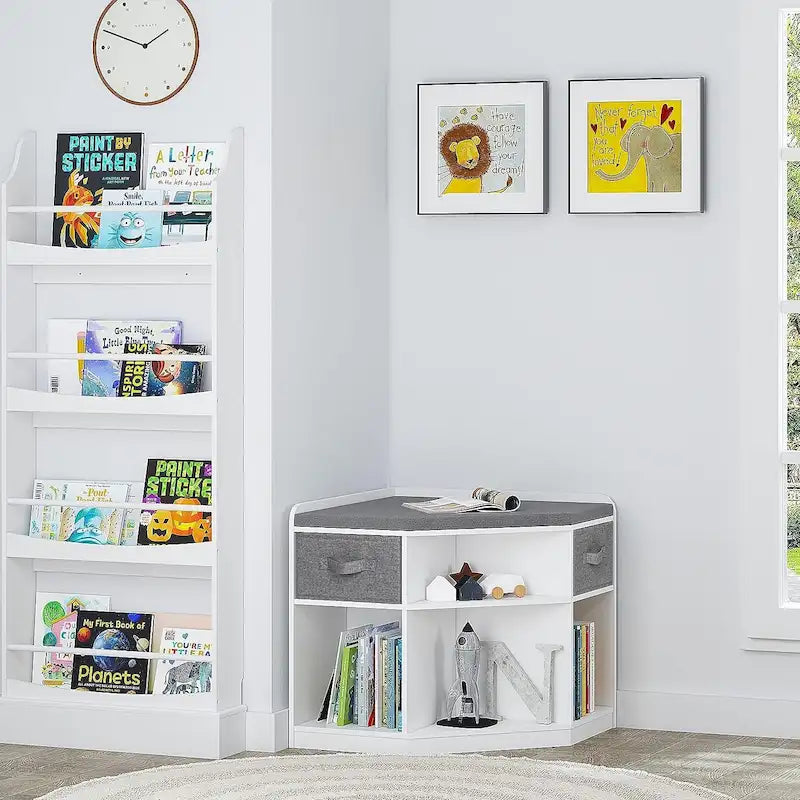 Coin Lecture, Banc avec Rangement, Meuble d'Angle avec 3 Niches pour Salon, Chambre, Blanc