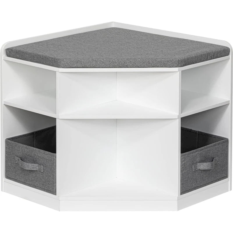 Coin Lecture, Banc avec Rangement, Meuble d'Angle avec 3 Niches pour Salon, Chambre, Blanc