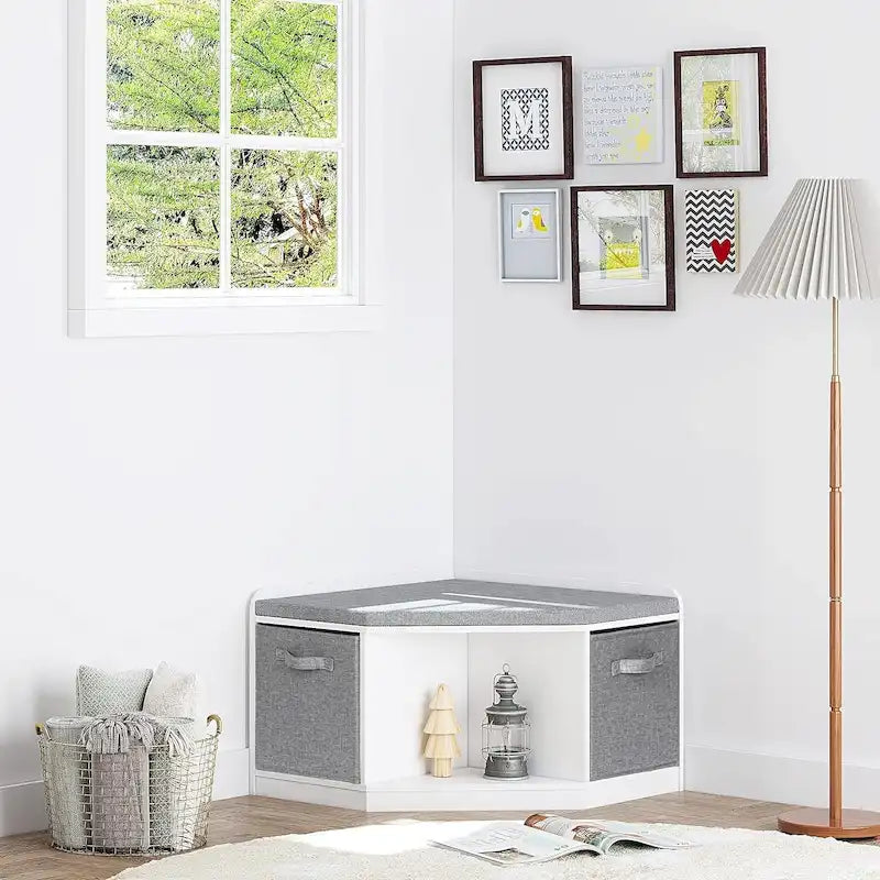Coin Lecture, Banc avec Rangement, Meuble d'Angle avec 3 Niches pour Salon, Chambre, Blanc
