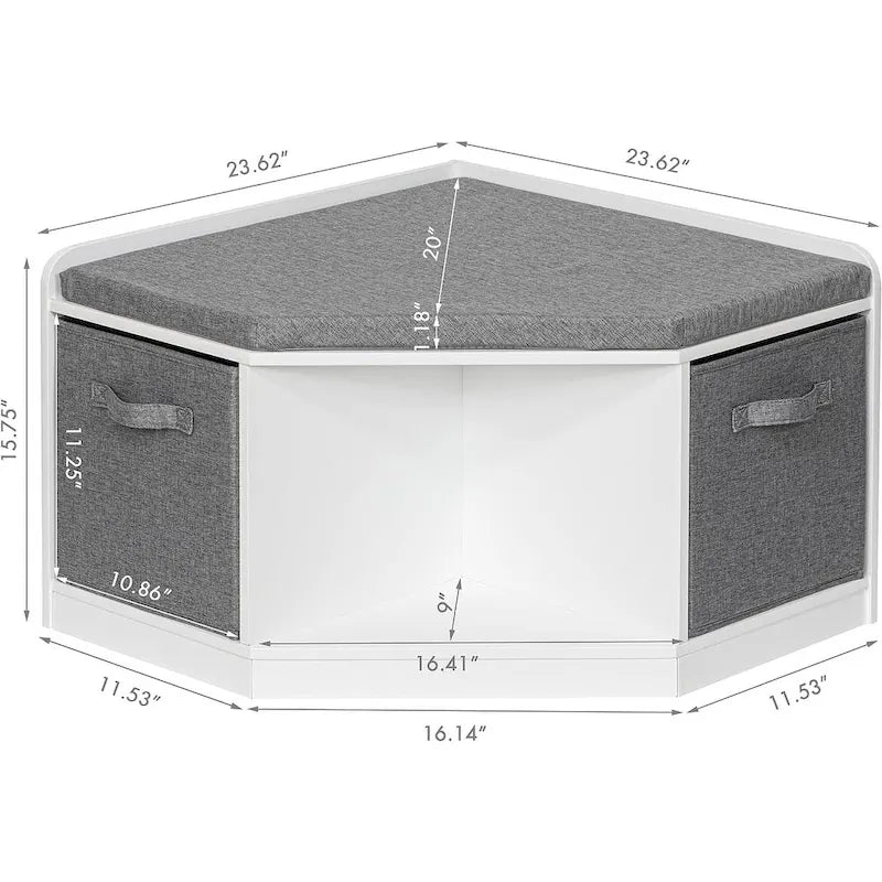 Coin Lecture, Banc avec Rangement, Meuble d'Angle avec 3 Niches pour Salon, Chambre, Blanc