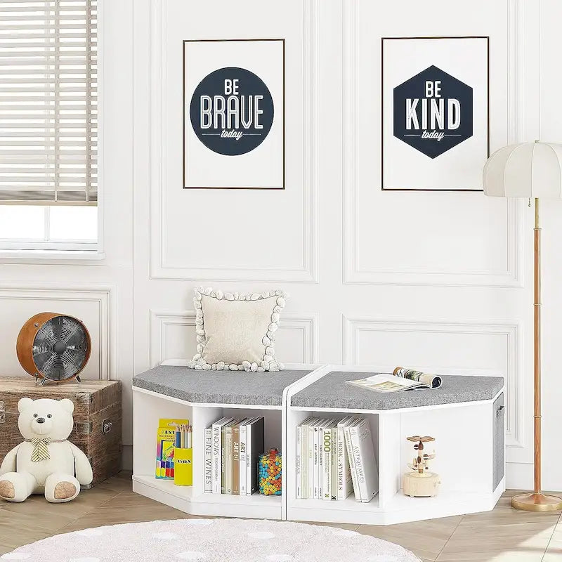 Coin Lecture, Banc avec Rangement, Meuble d'Angle avec 3 Niches pour Salon, Chambre, Blanc