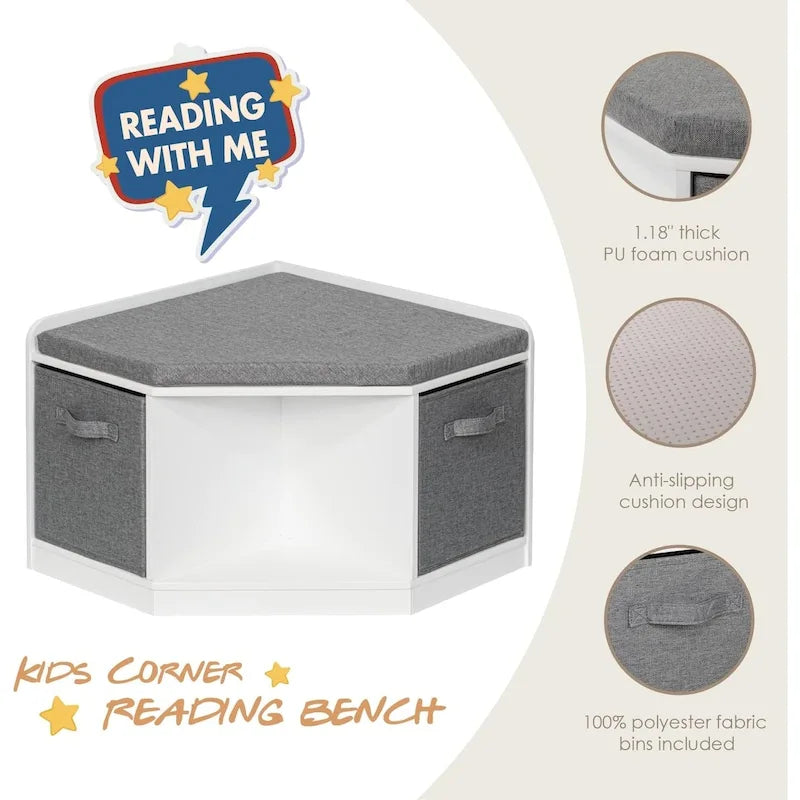 Coin Lecture, Banc avec Rangement, Meuble d'Angle avec 3 Niches pour Salon, Chambre, Blanc