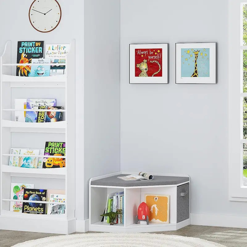 Coin Lecture, Banc avec Rangement, Meuble d'Angle avec 3 Niches pour Salon, Chambre, Blanc