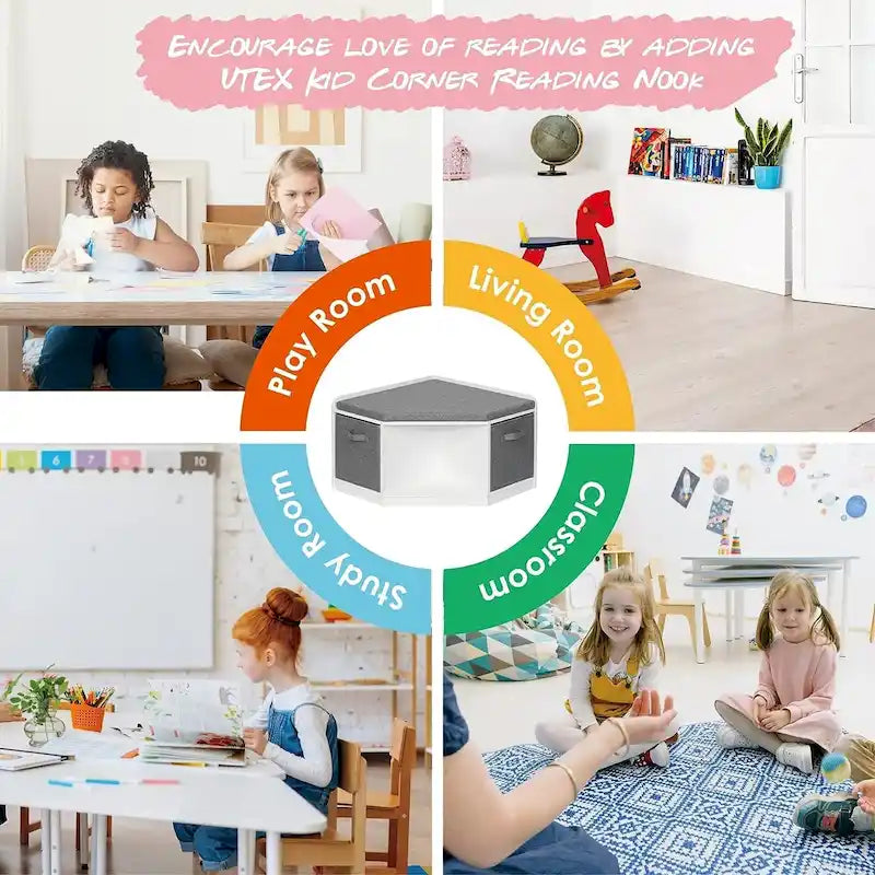 Coin Lecture, Banc avec Rangement, Meuble d'Angle avec 3 Niches pour Salon, Chambre, Blanc