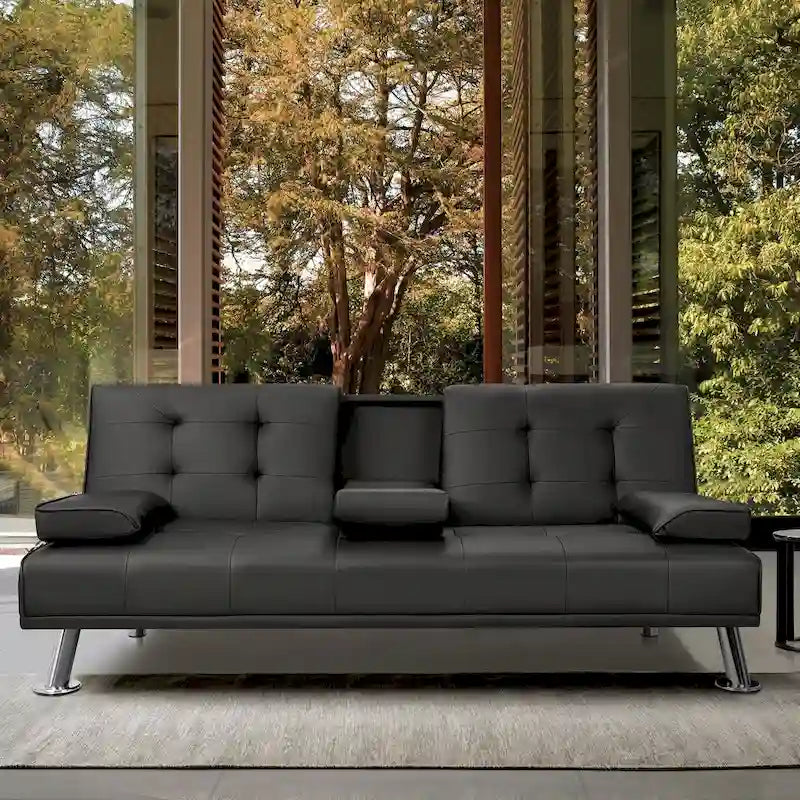 Canapé-lit futon convertible avec porte-gobelets et oreillers
