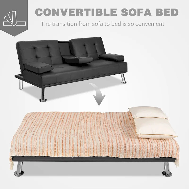 Canapé-lit futon convertible avec porte-gobelets et oreillers