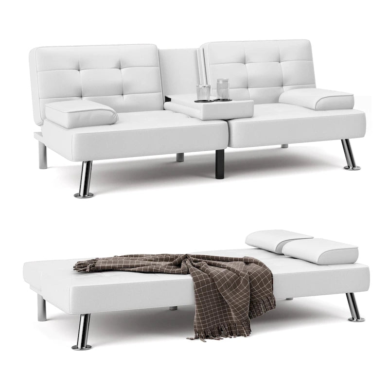 Canapé-lit futon convertible avec porte-gobelets et oreillers