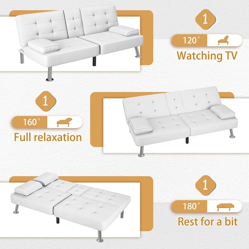 Canapé-lit futon convertible avec porte-gobelets et oreillers