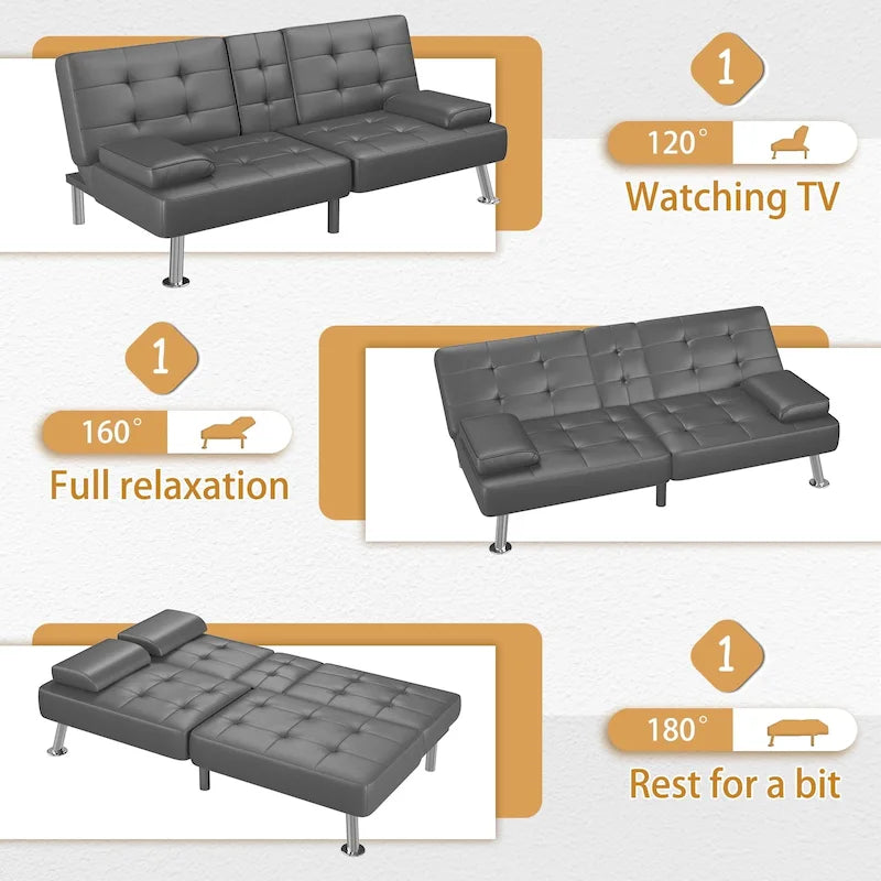 Canapé-lit futon convertible avec porte-gobelets et oreillers