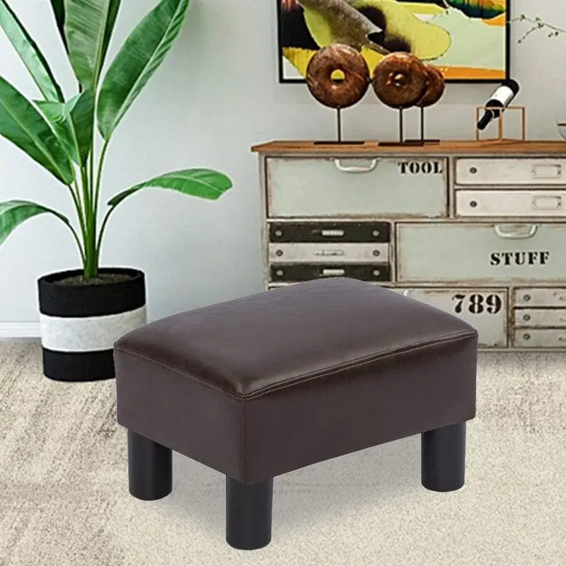 Petit tabouret repose-pieds ottoman rectangulaire moderne en cuir synthétique