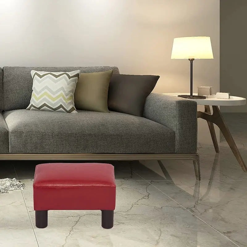 Petit tabouret repose-pieds ottoman rectangulaire moderne en cuir synthétique