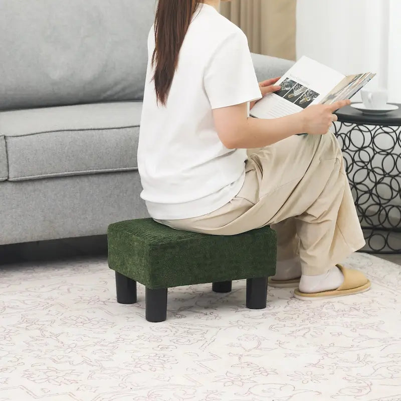 Petit tabouret repose-pieds ottoman rectangulaire moderne en cuir synthétique