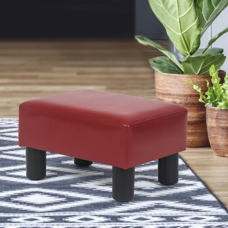 Petit tabouret repose-pieds ottoman rectangulaire moderne en cuir synthétique
