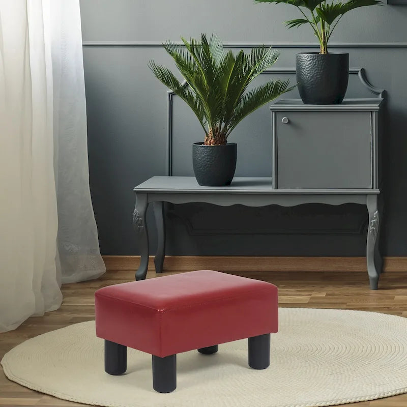 Petit tabouret repose-pieds ottoman rectangulaire moderne en cuir synthétique