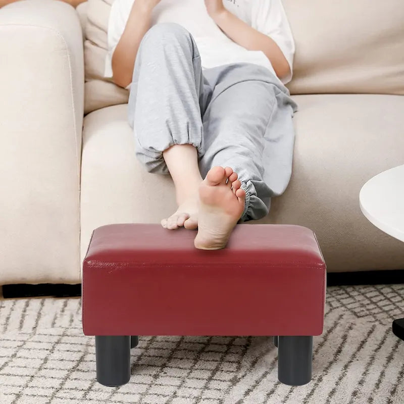 Petit tabouret repose-pieds ottoman rectangulaire moderne en cuir synthétique