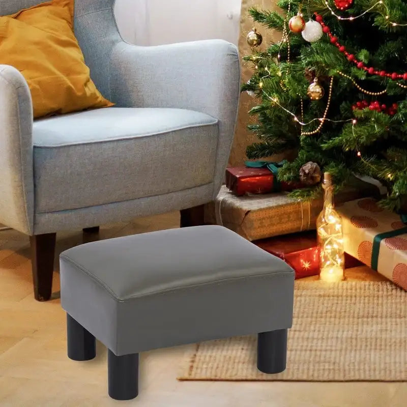 Petit tabouret repose-pieds ottoman rectangulaire moderne en cuir synthétique