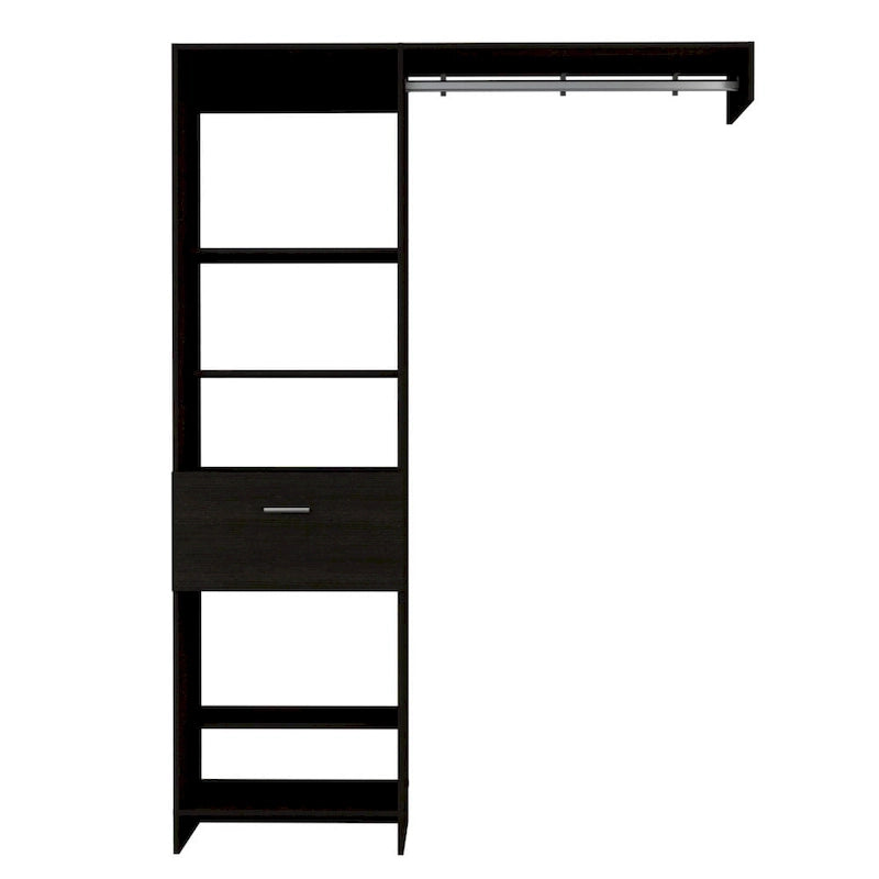 Système de rangement de 150 cm avec tringle métallique, 5 étagères ouvertes et 1 tiroir - N/A