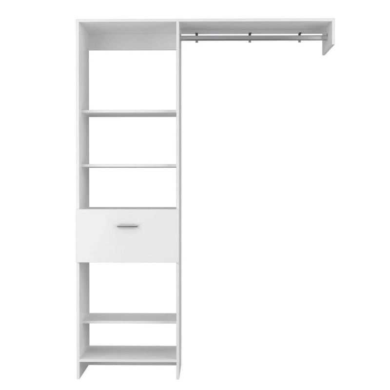 Système de rangement de 150 cm avec tringle métallique, 5 étagères ouvertes et 1 tiroir - N/A