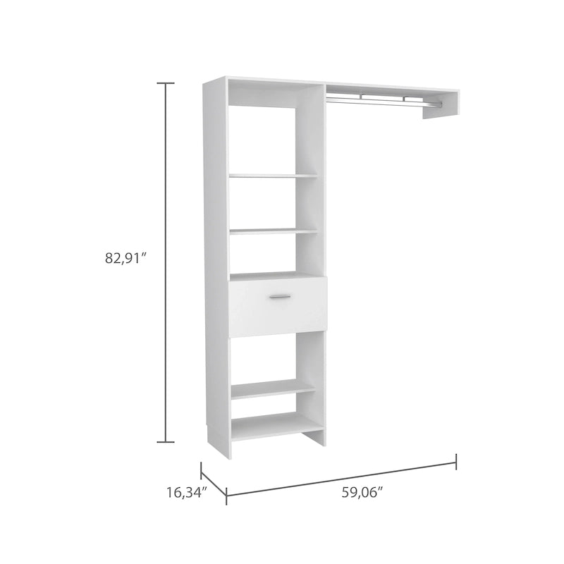 Système de rangement de 150 cm avec tringle métallique, 5 étagères ouvertes et 1 tiroir - N/A