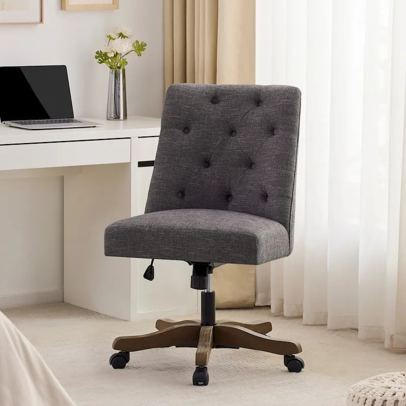 Chaise de bureau à roulettes réglable en hauteur, en tissu de lin capitonné, pivotante