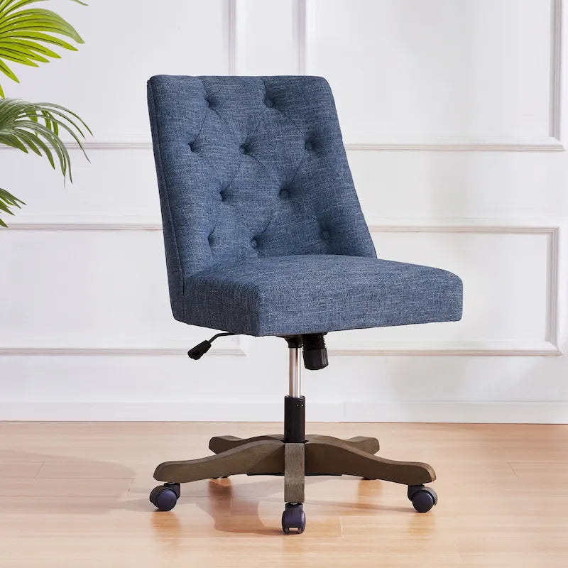Chaise de bureau à roulettes réglable en hauteur, en tissu de lin capitonné, pivotante