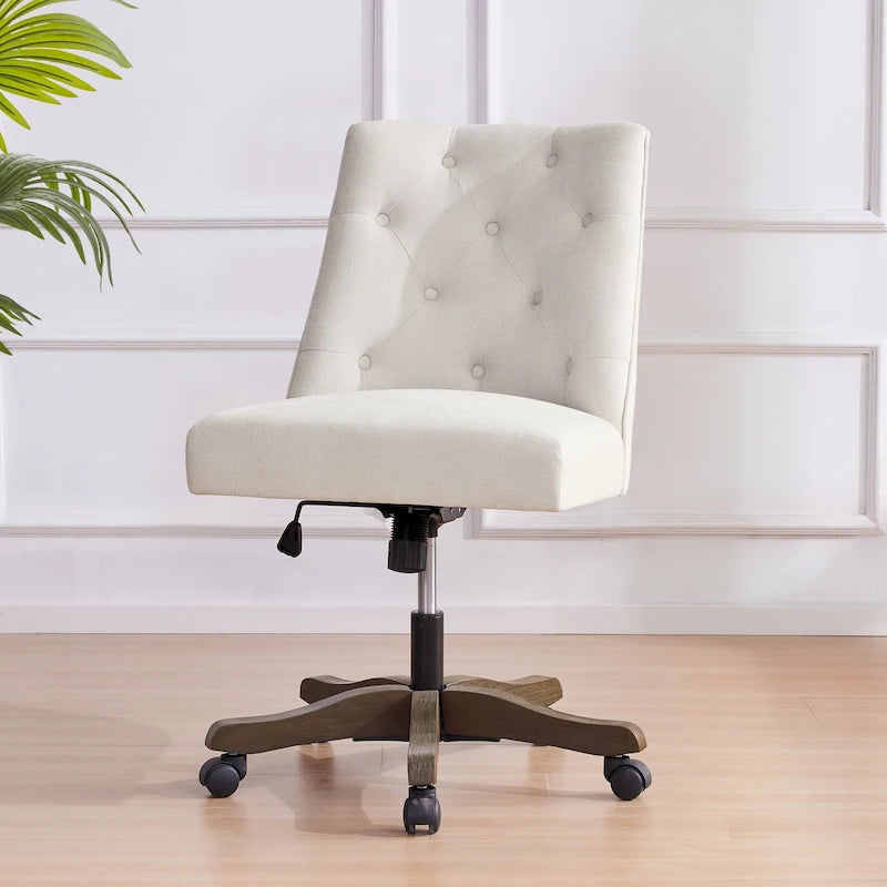 Chaise de bureau à roulettes réglable en hauteur, en tissu de lin capitonné, pivotante