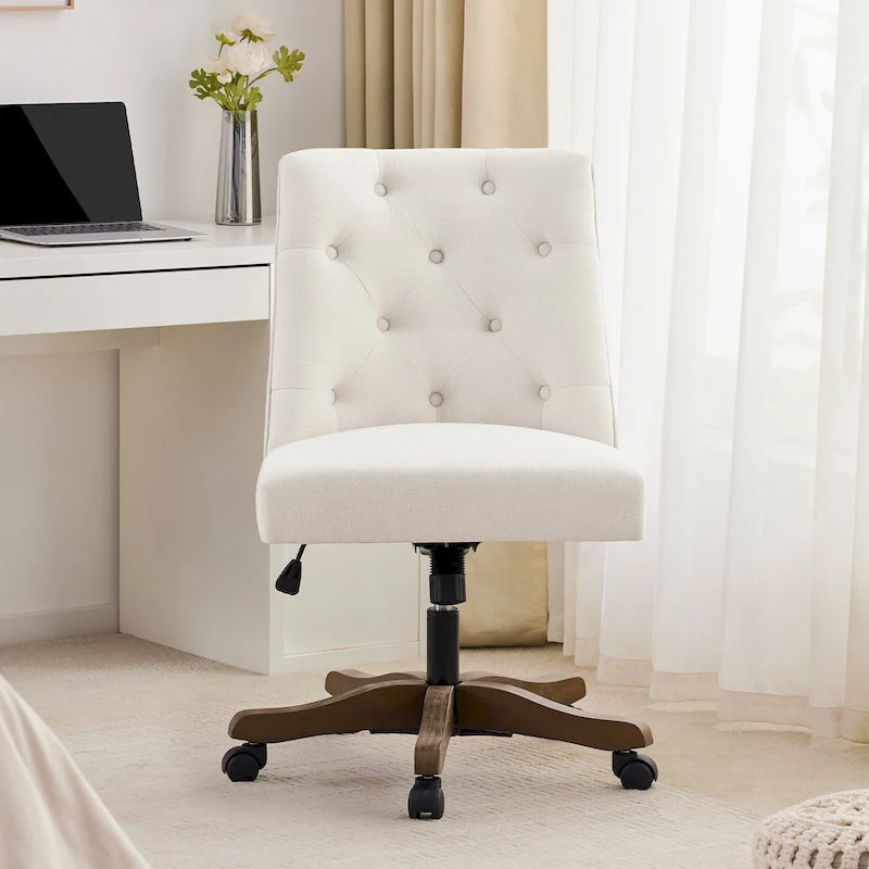 Chaise de bureau à roulettes réglable en hauteur, en tissu de lin capitonné, pivotante