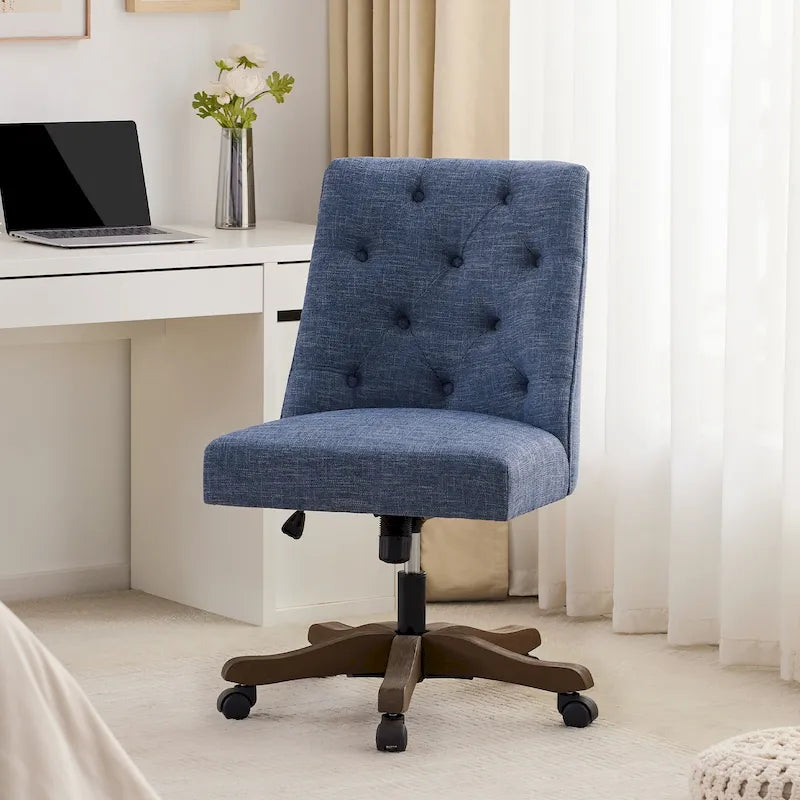 Chaise de bureau à roulettes réglable en hauteur, en tissu de lin capitonné, pivotante
