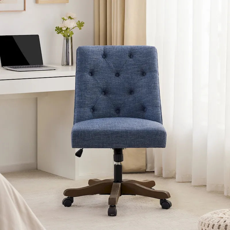 Chaise de bureau à roulettes réglable en hauteur, en tissu de lin capitonné, pivotante
