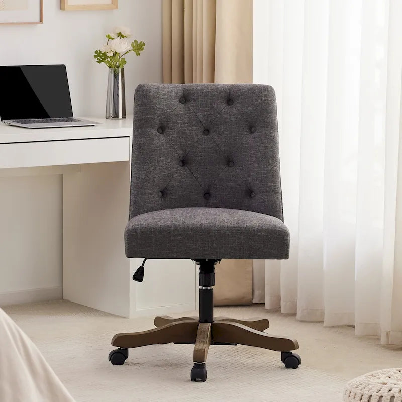 Chaise de bureau à roulettes réglable en hauteur, en tissu de lin capitonné, pivotante