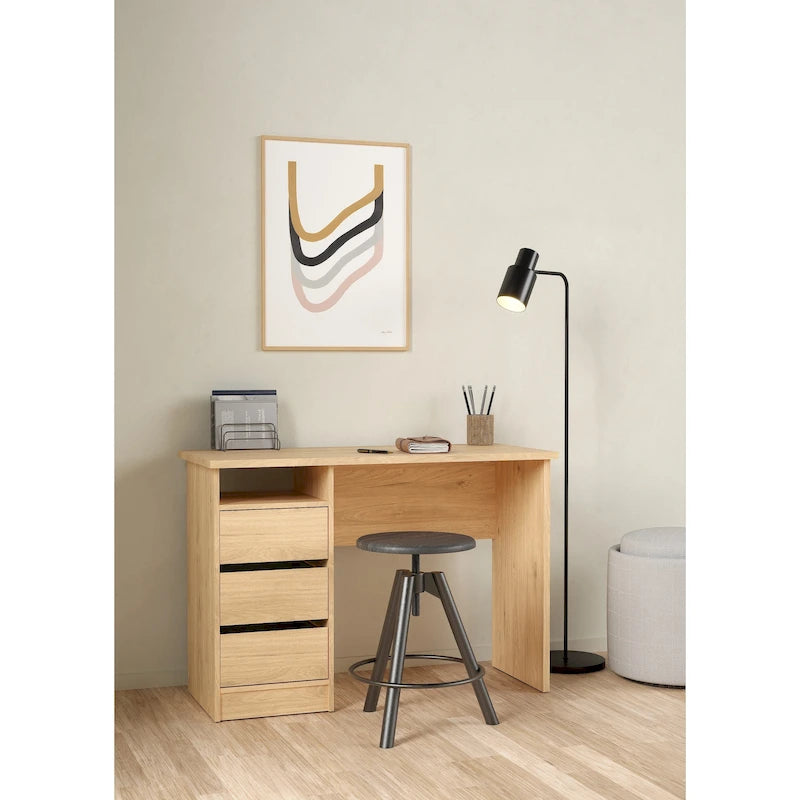 Bureau de travail à domicile avec 3 tiroirs et étagère ouverte