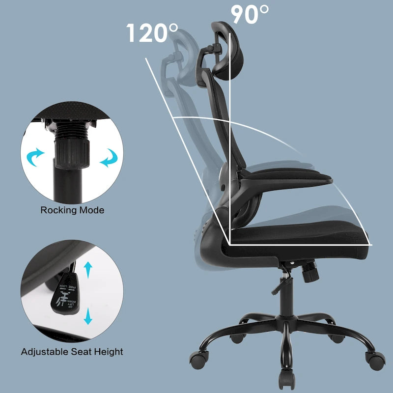 Chaise de bureau à domicile Chaise d'ordinateur en maille Chaise de bureau ergonomique à dossier haut